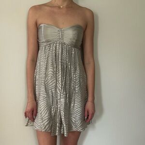 Express Strapless Dress in Silver and Cream